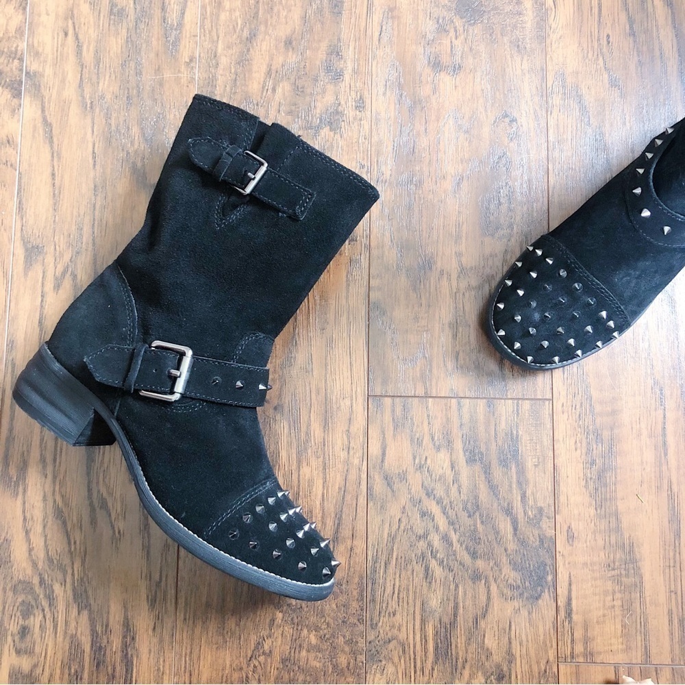 Kelsi Dagger • Ranger boots black suede moto spiked studded engineer harness